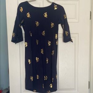 Lilly Pulitzer Black and Gold Sheath Dress with Bell Sleeves